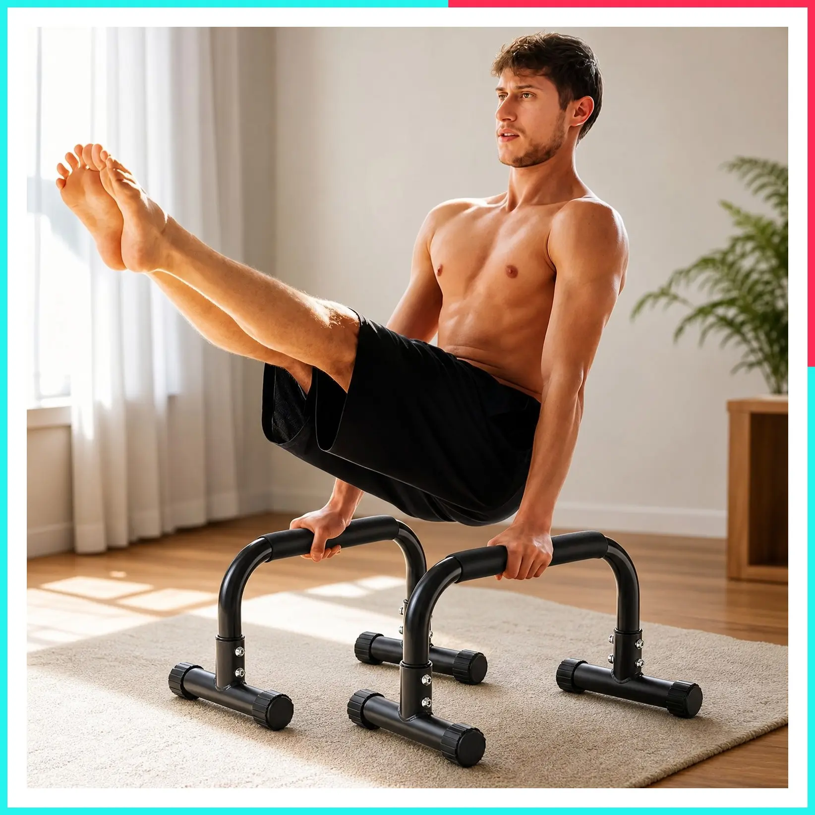 Push Up Bars, Parallettes Bars for L-Sit, Dips, Handstands, Full Planche & Calisthenics - Heavy-Duty No-Wobble 9.5in High Workout Stands for Home Fitness Training