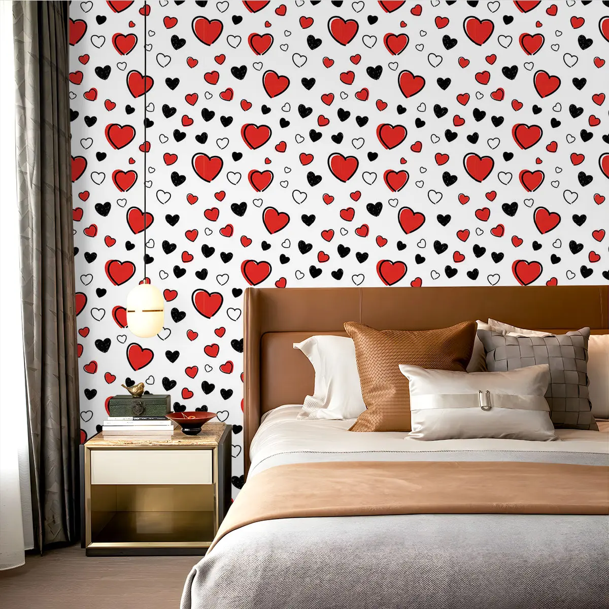 1 piece of colorful heart pattern printed PVC wallpaper wall sticker, with adhesive on the back for easy peel-and-stick application, suitable for wall decoration and old wall renovation