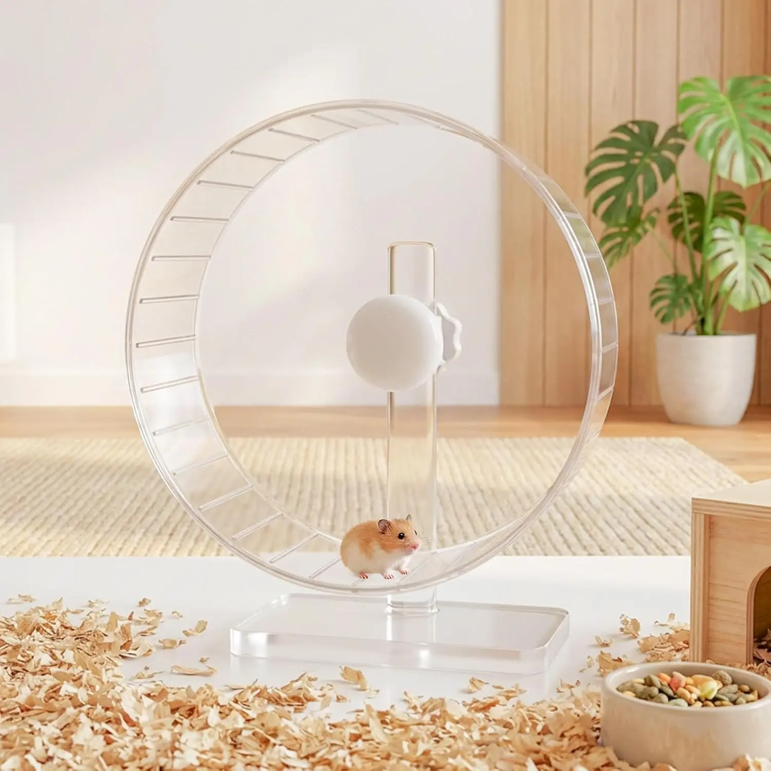 11 Inch Silent Hamster Wheel - Large Clear Running Wheel with Adjustable Stand - Quiet Spinning Exercise Wheel for Syrian Hamsters, Gerbils, Hedgehogs and Small Animals, Transparent