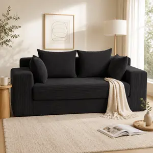 3-in-1 Convertible Corduroy Sofa Bed, Boneless loveseat/oversize single seat Folding Futon Sleeper with 4 Pillows, Small Pull-Out Couch for Living Room Indoor Furniture