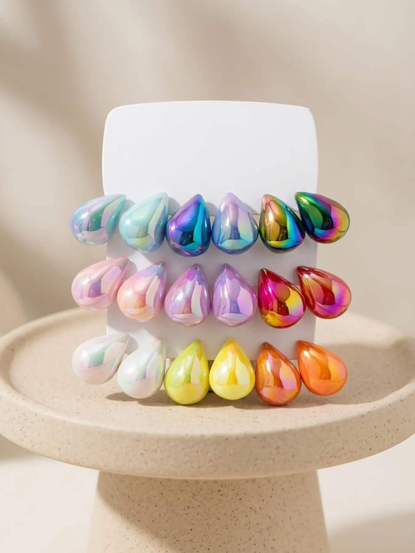 9 Pairs Acrylic Rainbow Water Drop Earrings, Perfect for Daily Wear and Parties, Casual Style, All Seasons, Batch Number E6819