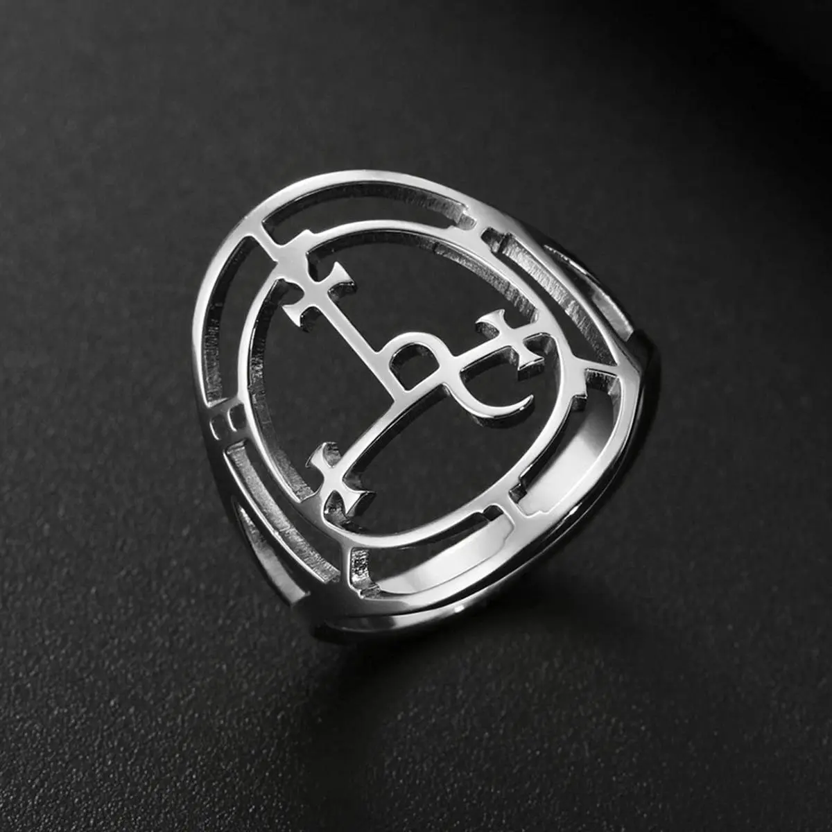 LIKGREAT Sigil Of Lilith Stainless Steel Ring Queen of the Night Solomon Magic Protection Amulet Ring Jewelry Gift for Women Men