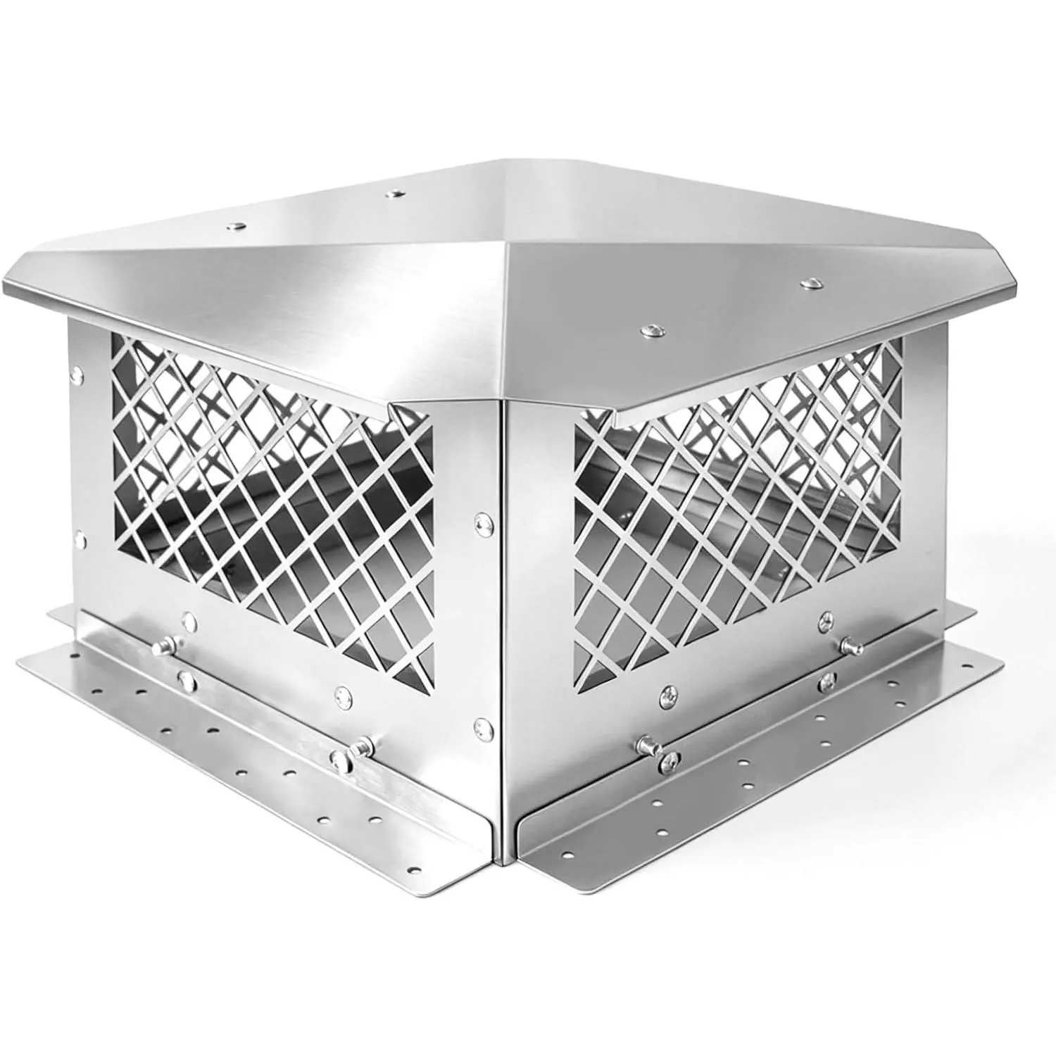 Stainless Steel Chimney Cap, Fireplace Chimney Flue Cover with Adjustable Metal Strips & Bolts Screws, Heavy Duty Chimney Top Cap for Fireplace & Stove Flue Protection (13" x 13")