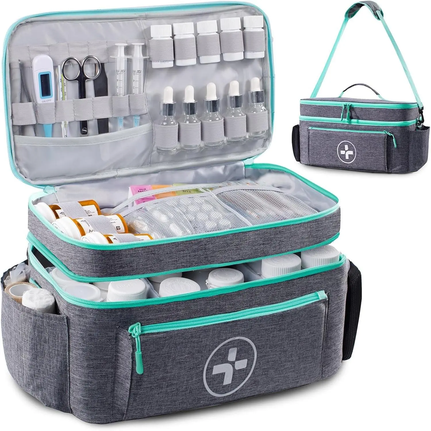 Travel Medicine Bag Organizer, Large Empty Medication Storage Bag, Pill Bottle Organizer for Home, Portable First Aid Kit Carrying Case, Emergency Kit