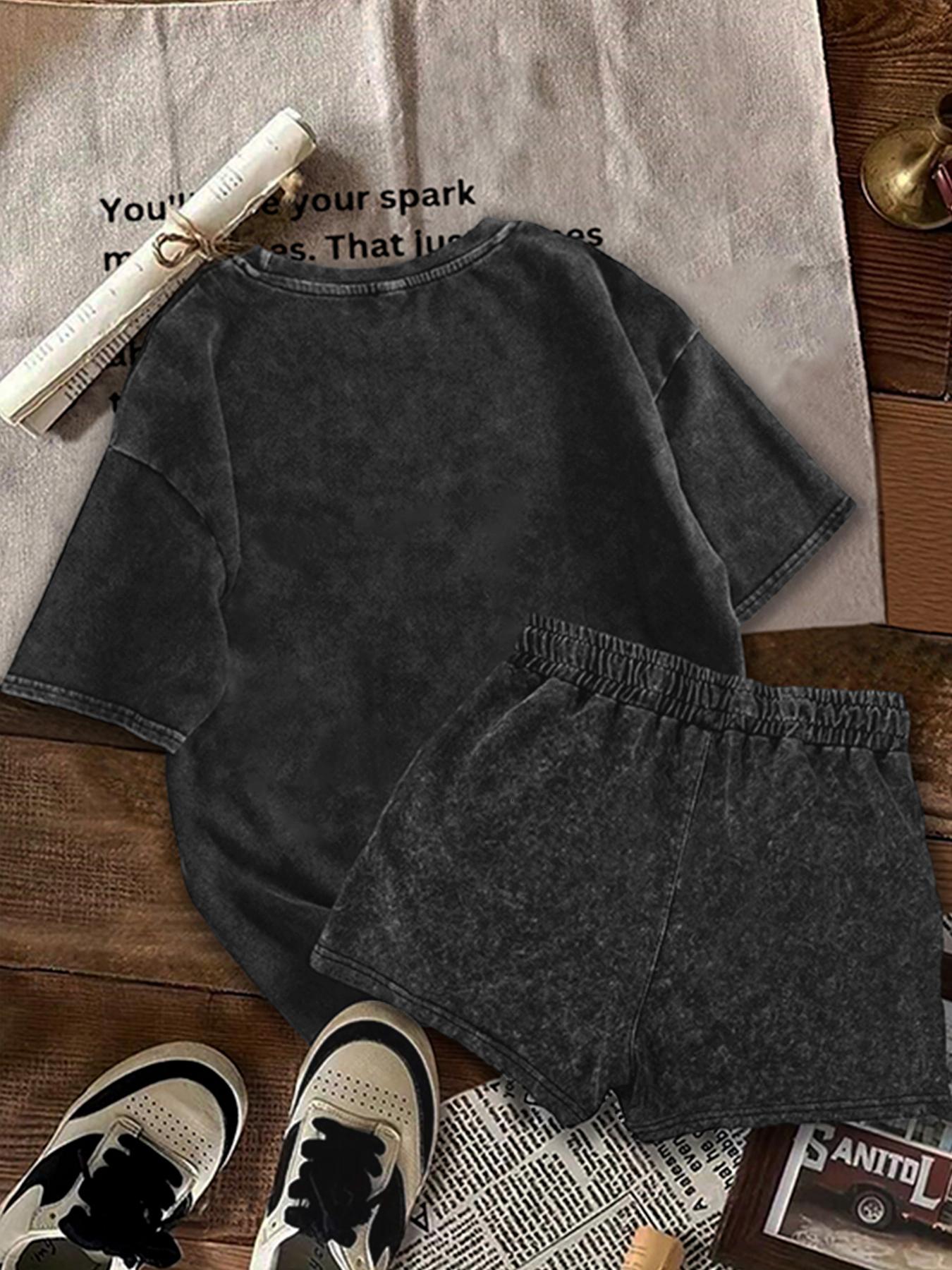 Two-Piece Set Women's Cherry Print Tee & Leopard Print Shorts, Casual Short Sleeve T-shirt & Shorts, Ladies Summer Clothes for Daily Wear, Suits, Casual Lounge Set