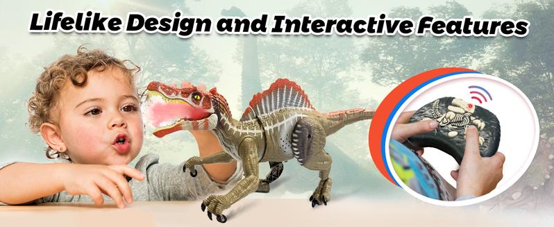 - Remote Control Dinosaur Robot - Realistic Walking, Roaring, and Spraying Spinosaurus Toys - Light up and Shaking Head and Tail Robot Dinosaur for Kids Ages 3+