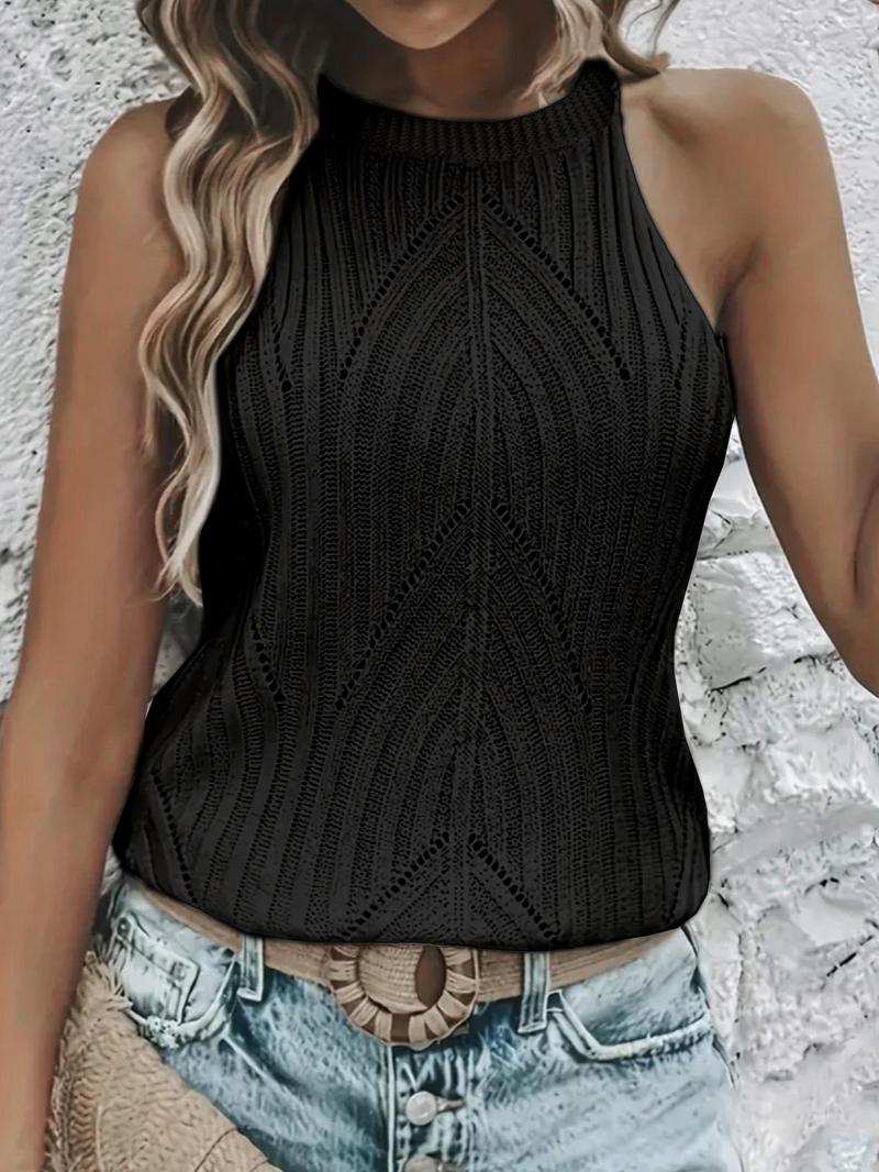 Women's Plain Hollow Out Halter Neck Sweater Vest, Casual Tie Back Cut Out Sleeveless Knit Top for Summer, Fashion Ladies' Knitwear for Daily Wear