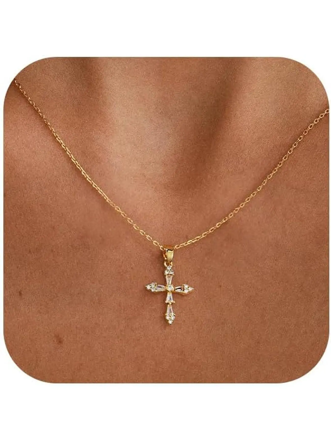 1pc Golden Cross Necklace for Women - Dainty Cross Pendant Necklaces Non Tarnish Necklace Simple Choker Minimalist Jewelry Religious Symbol Jewelry