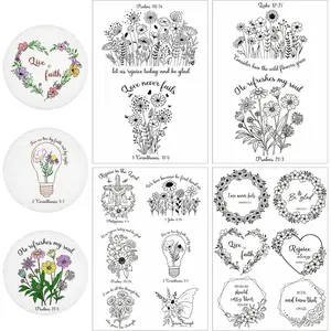 Water Soluble Embroidery Patterns - 4 Sheets  Flower Designs Stick and  Embroidery Paper Wash  16 count Christian Embroidery Transfer Patterns Stabilizers for Hand Sewing
