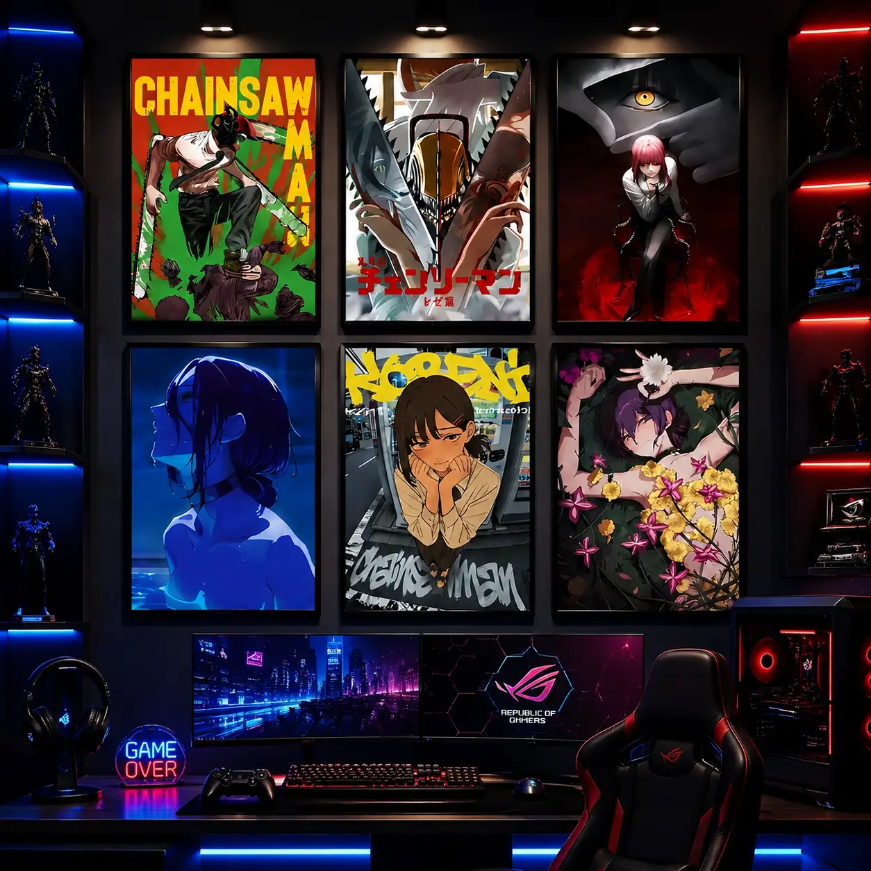 Chainsaw Man Anime Canvas Poster, Makima Power Reze Kobeni Character Wall Art Print, Dark Japanese Manga Artwork Decor for Bedroom Dorm Gaming Room, Otaku Collectible Anime Poster, Fan Gift for Boyfriend, Modern Room Decoration