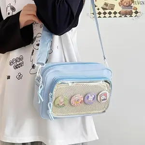 2026 New Cute Transparent Crossbody Shoulder Bag - Trendy JK Themed Purse Shoulder Bag for Students, Lightweight Versatile Gym & Outdoor Use with Random Decorative Patches, Shoulder Bags