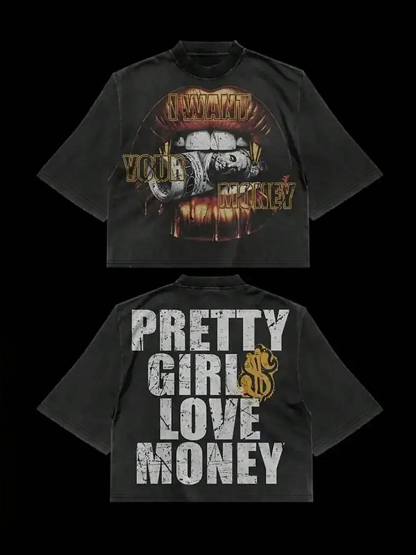 Men's and Women's Short Sleeve T-Shirt with Big Mouth Letter Print, Casual Comfortable Loose Fit, Stylish Streetwear Summer Fashion