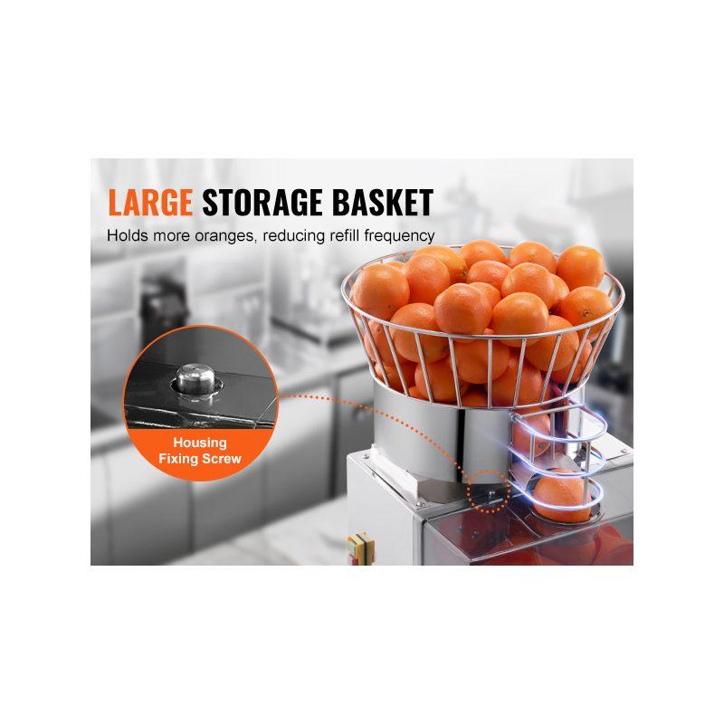 VEVOR Commercial Orange Juicer Machine, 120W Automatic Feeding Juice Extractor, Stainless Steel Juice Extractor for 25 Oranges Per Minute, with Pull-Out Filter Box, PC Cover, 2 Peel Collecting Buckets