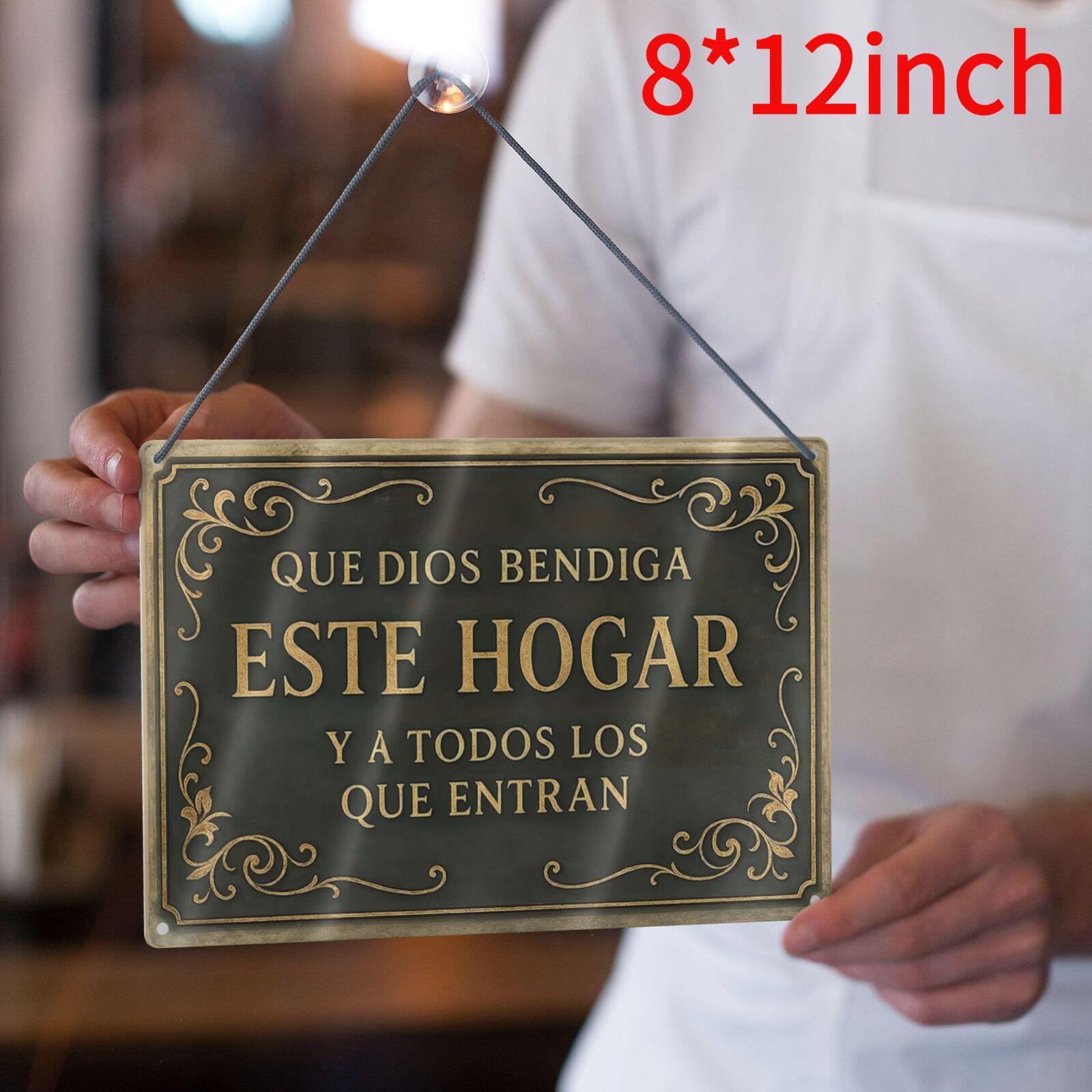 2D Flat, 1pc，8*12inches Metal Wall Art Sign, Wall Decoration Poster, Spanish "God Bless This Home" Theme Iron Wall Art, Suitable for Home Prayer Room, Bedroom, Study Room, Living Room, Dining Room, Ideal Gift for Friends, Size 8x12inch