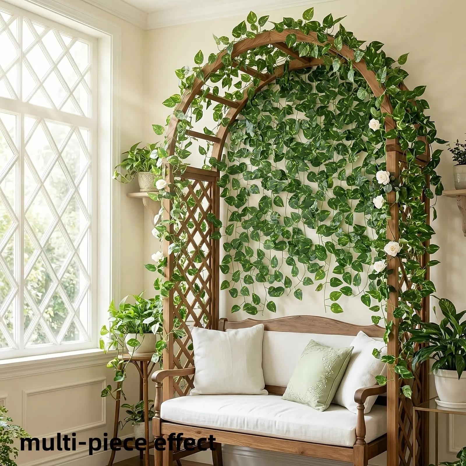 A set of 12 elegant and beautiful artificial evergreen plants—pothos and ivy—that are UV-resistant and oxidation-resistant. Perfect for all seasons, they are ideal for outdoor spaces, gardens, patios, courtyards, homes, bedrooms, living rooms, weddings,