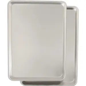 Commercial Quality Baking Sheet Pan Set, Natural Aluminum Cookie Sheet, Warp Resistant Baker's Half Sheet Pan, Large Thick Cookie Tray Pans for Baking, Roasting(2 Pack, 18X13In)