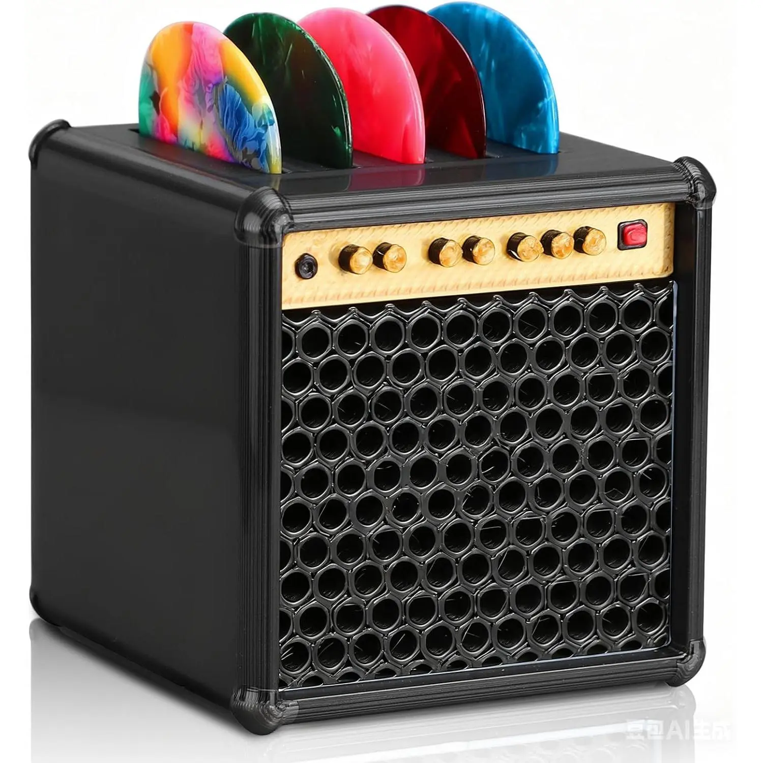 Guitar Picks Holder Box, Mini Amp Style Guitar Pick Case, -Printed Guitar Pick Display Case for Desk, Studio, Pedalboard, Pick Organizer for Guitar, Ukulele, Bass Player (Picks Not Included)