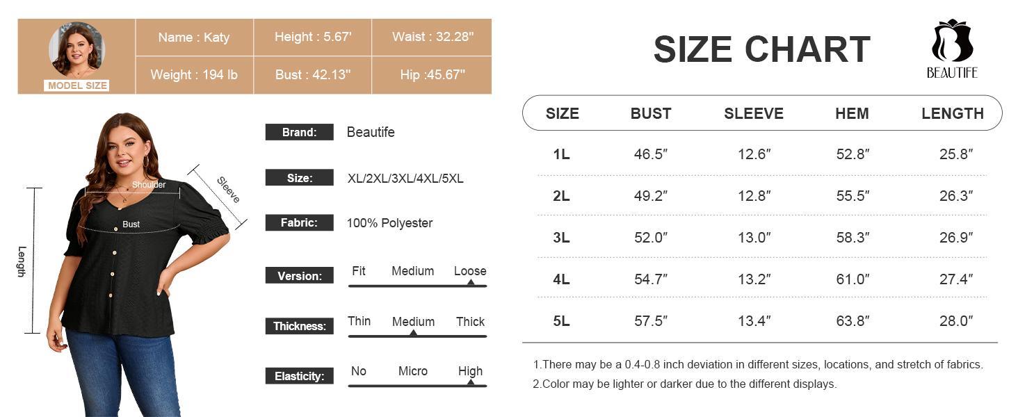 【XL-5XL】Plus Size Curve Imily Bela Curve Womens Plus Size Tunic Tops V Neck Short Puff Sleeve Tops Casual Summer Eyelet Blouses