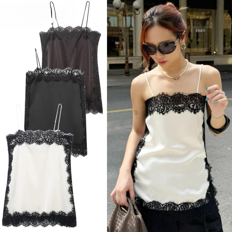 Aria Muse Satin Lace Slip Top Women Summer 2026 Y2K Crop Tanks & Camis Sexy Sleeveless Backless Camisole Elegant Party Tops For Woman