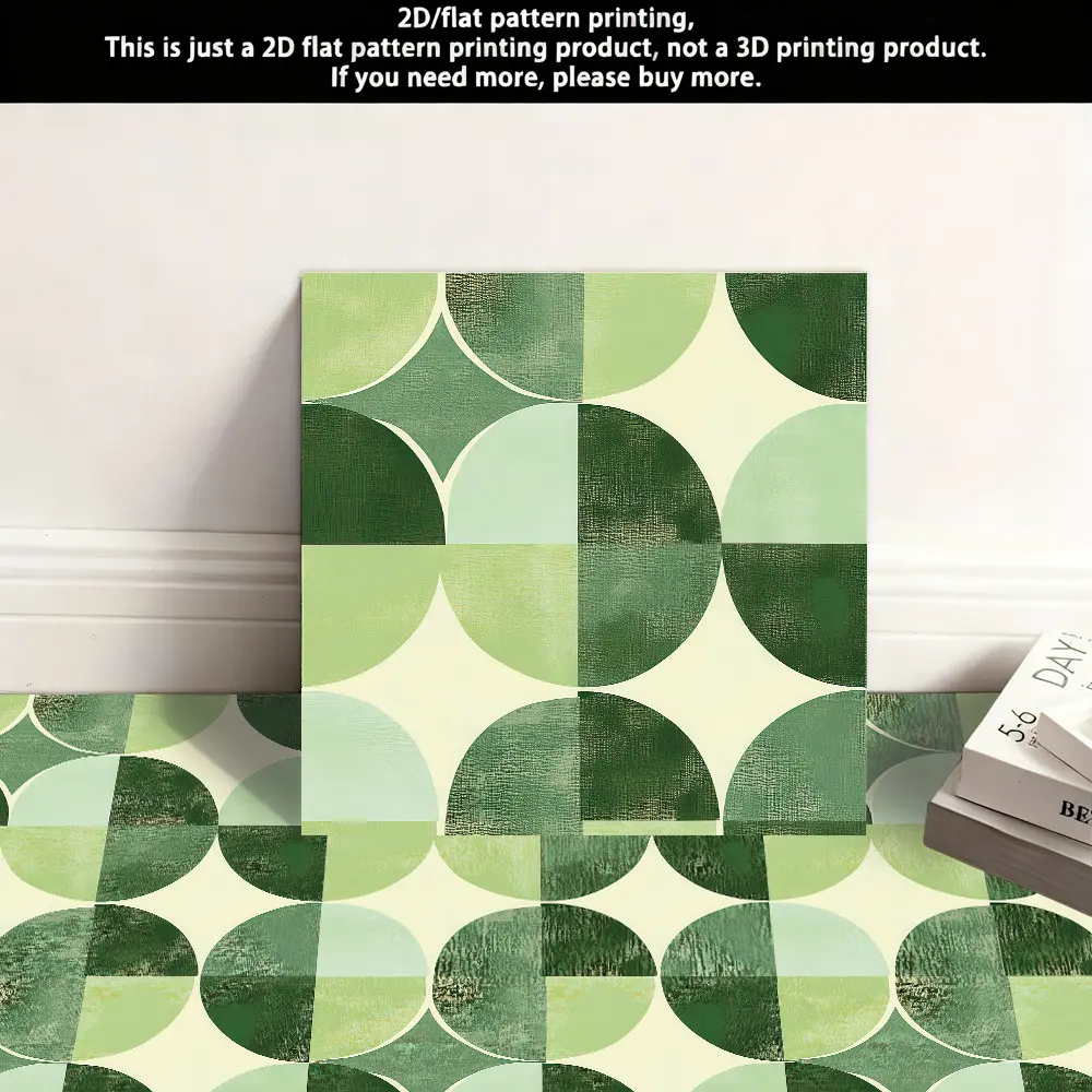 10-Pack, 2D Flat Faux Leather Self-Adhesive Floor Stickers, 11.81x11.81 Inches, Green Geometric Pattern, Waterproof and Wear-Resistant. Suitable for Kitchen, Bathroom, Living Room, Dining Room, Bedroom, and Balcony Floor Decoration. Ideal for Holidays