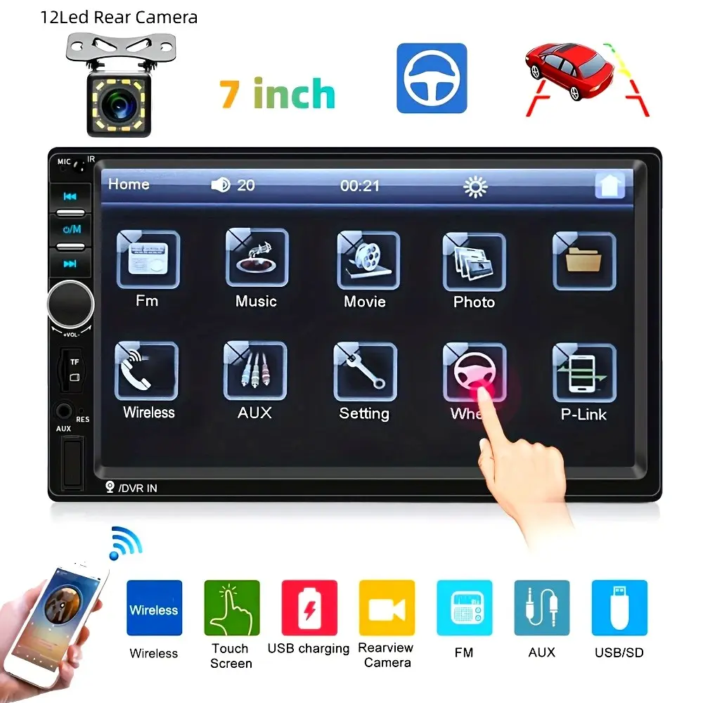 7 Inch Dual Core Touchscreen Car Mp5 Player, Bluetooth-compatible USB Playback, Rear Camera Included, Abs Enclosure Material, Unrecorded Model