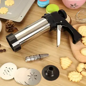 Cookie Press Gun Set, Stainless Steel Cake Cream Decorator, Hand Press Machine with Nozzle Mold, Bakery Tool for Valentine's Day & Easter