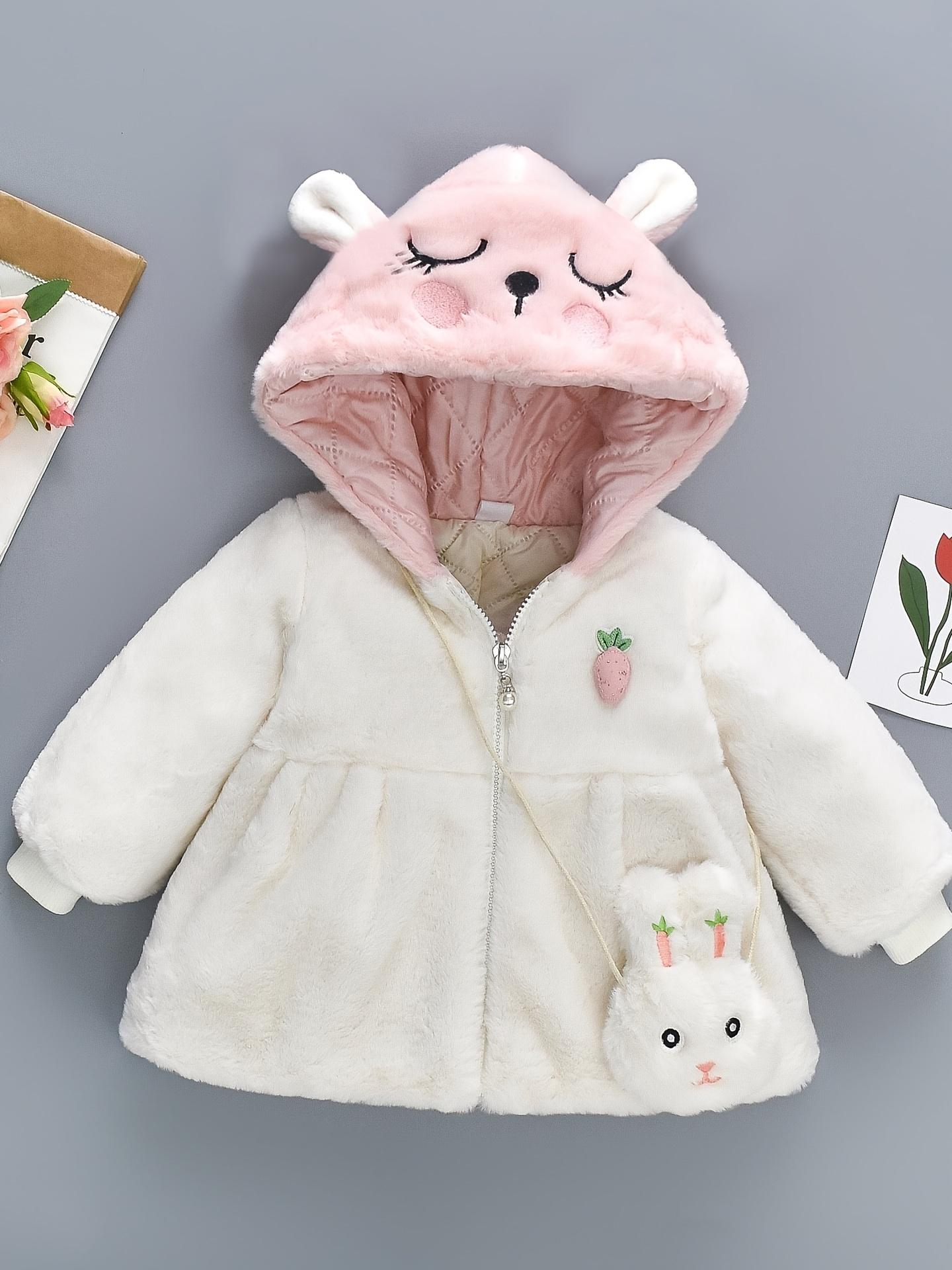 Cartoon Rabbit Girls' Autumn and Winter Warm Fleece Hooded Jacket with Long Sleeves Cute Outerwear Set Including Bag(Gift)11