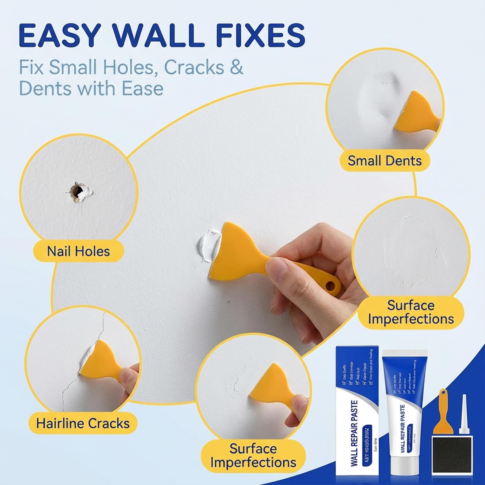 3Pcs Efficient Drywall Repair Kit with Scraper, 2026 Upgrade Quick Drying Wall Repair Paste for Cracks and Holes, Multi Functional Wall Mending Agent for DIY Home Fix