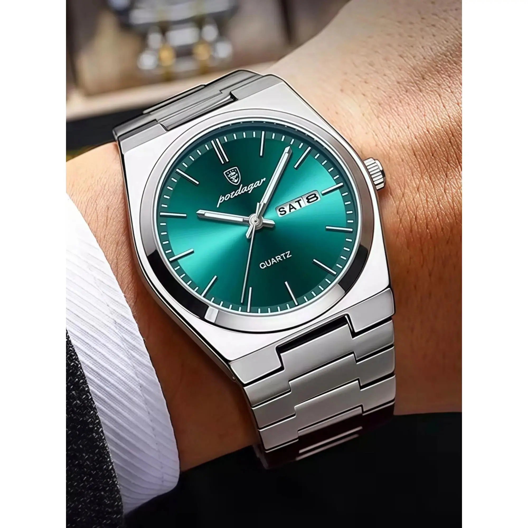Luxury Men's Analog Quartz Watch, Fashionable Wristwatch, Fashionable Luminous Hands, Fashion Square Dial, Date Calendar, 30m Waterproof, Durable Stainless Steel Strap, Business Gift