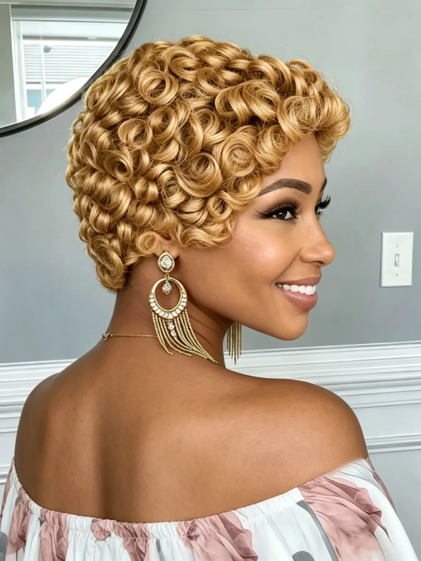 Full Machine Made Short Spring Curly Human Hair Wig, Tight Bouncy Ringlet Curly Pixie Style, Natural-Looking for Multiple Scenarios, Pixie Cut Wig