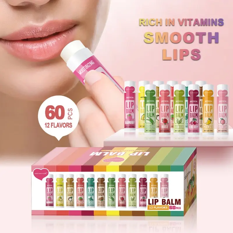 60 Pieces Moisturizing Lip Balm Set, Deep Hydration for Chapped Lips, Long Lasting Nourishment & Brightening Lip Tone, Christmas Gift for Women