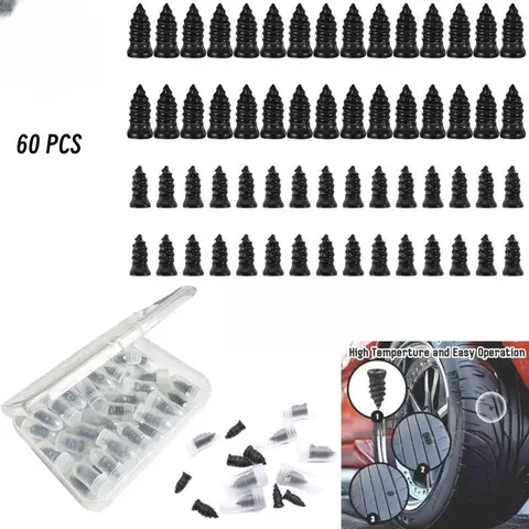 60 PCS Tire Repair Rubber Nails Kit with 2 Sizes for Car/Motorcycle/Truck/Tractor, Fast Self-Sevice Screws, Tire Repair Kit, Automotive Maintenance Tools, Tire Patch Repair Kit