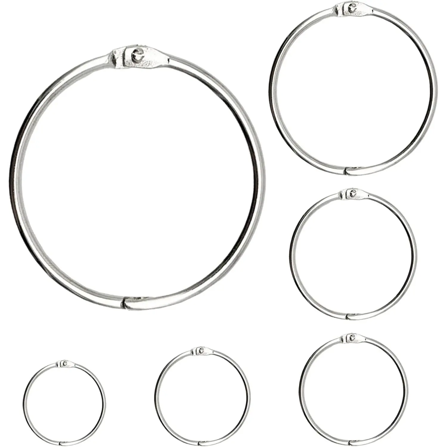 50 Pcs Binder Rings, Assorted Sizes, Silver Metal Nickel Plated Book Rings for Flash Cards, Ideal for School, Home and Office