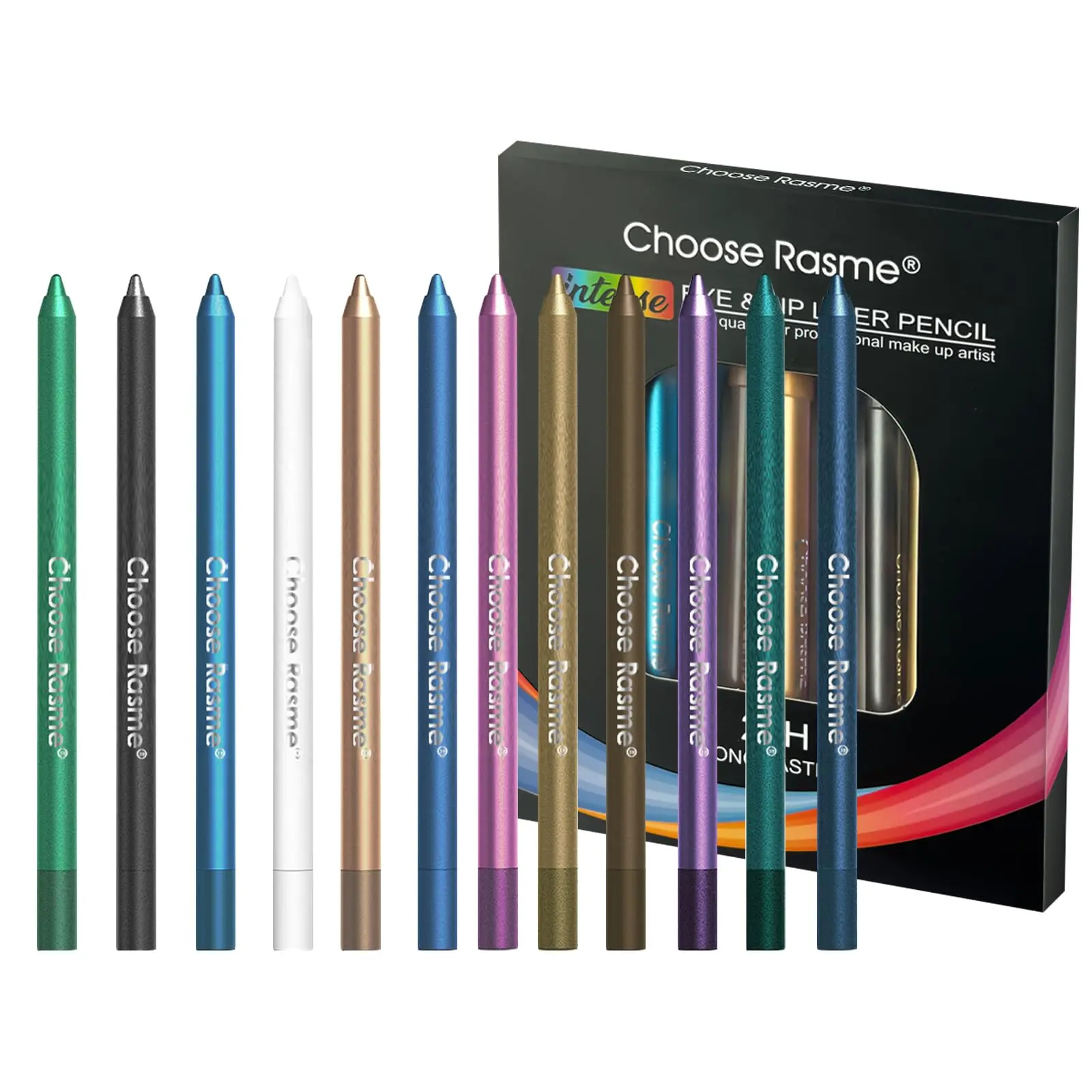 12‑Color Shimmer Eyeliner Pencil Kit, Smooth Easy‑to‑Apply Formula, Waterproof Smudge‑Proof, Multi‑Use for Eye & Lip Makeup, Ideal for Daily & Stage Creative Looks