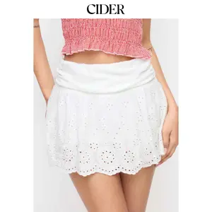 Cider Cotton Broderie Anglaise Mid Rise A-line Mini Skirt