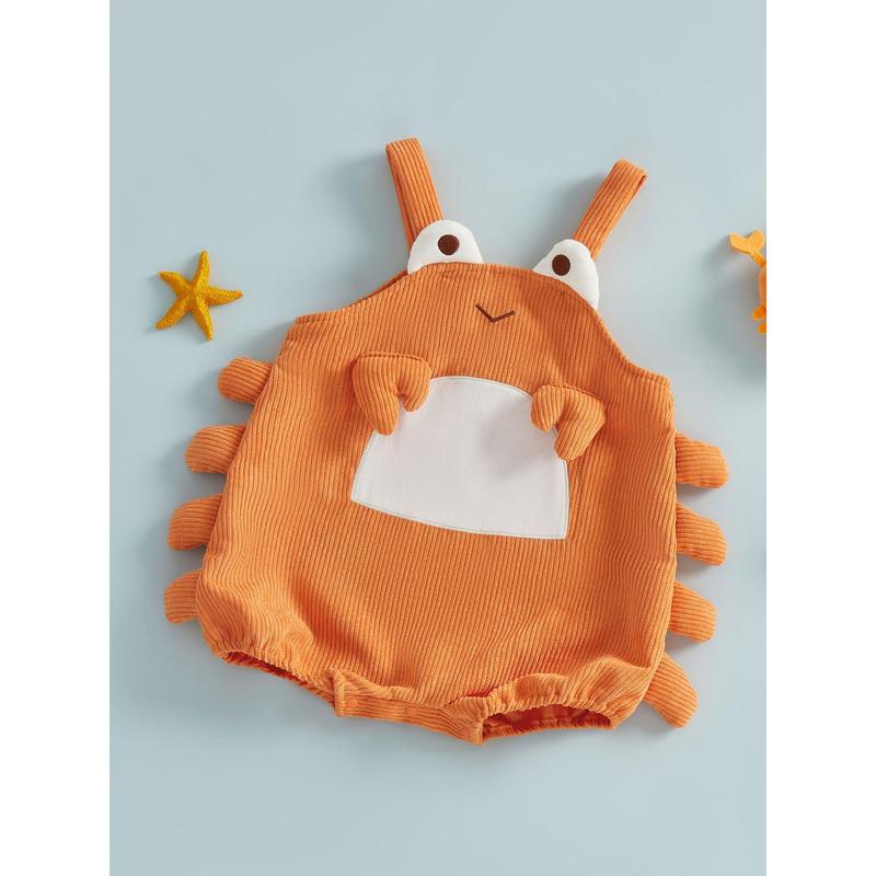 Infant Baby Boy Girl Lobster Costume Corduroy Sleeveless Crab Overall Romper Cosplay Jumpsuit for Party Stage 1-18 Months