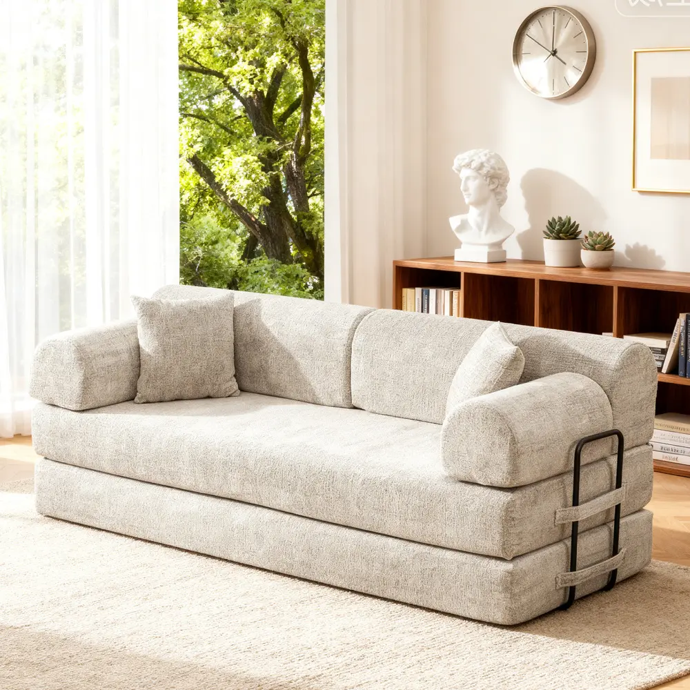 78.74-Inch 4-in-1 Multifunctional Folding Loveseat Sleeper Two Tone Boucle Fabric with Sturdy Frame; Ideal for Living Rooms or Bedrooms