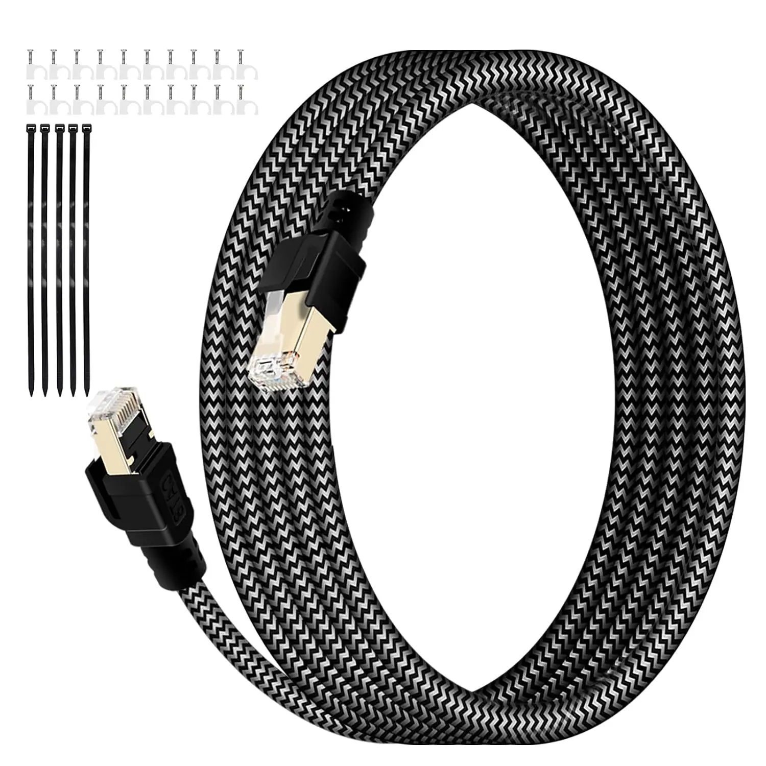 Cat8 Ethernet  33FT - 40Gbps 2000MHz High Speed Braided Round | LAN  with -Plated Connectors Shielded for Indoor/Outdoor Use