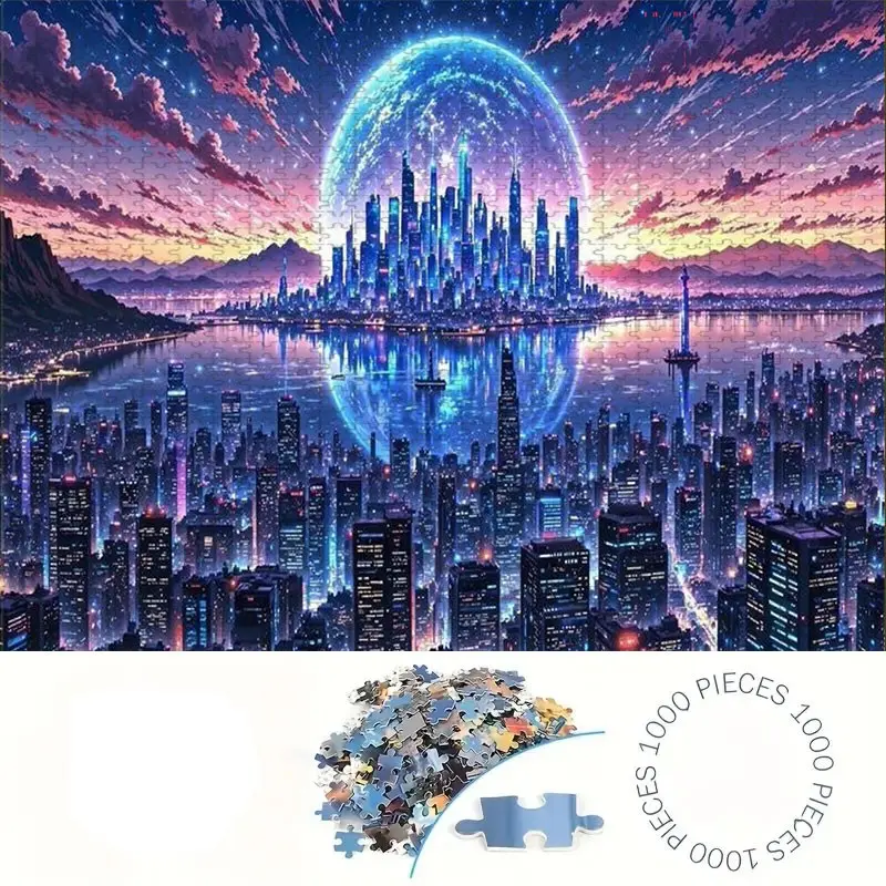 1000 Piece Cityscape Puzzle, Large Adult Family Interactive Toy, DIY Home Decor Brain Challenge, Holiday Theme, Durable Puzzle