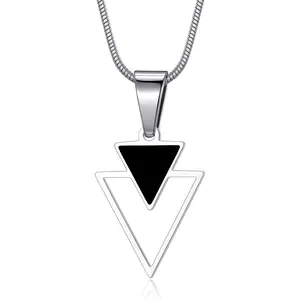 Triangle Necklace for Men and Women Geometric Pendant Necklace with 22 Inches Stainless Steel Snake Chain Lapped Triangle