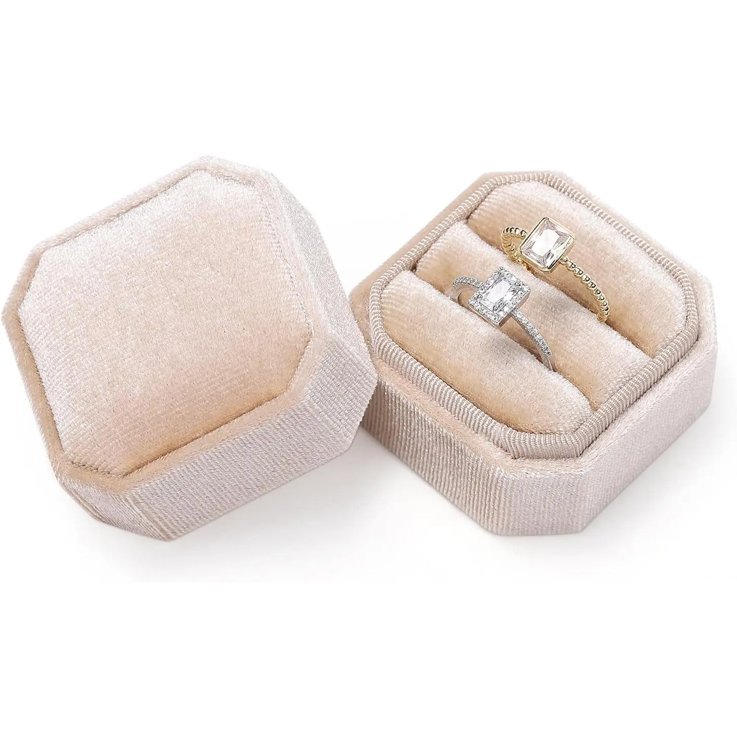 Ring Box Octagon  Box Wedding Ring Box 2 Slots | Small  Storage  Ring Holder Box for Proposal, Engagement, Wedding Ceremony