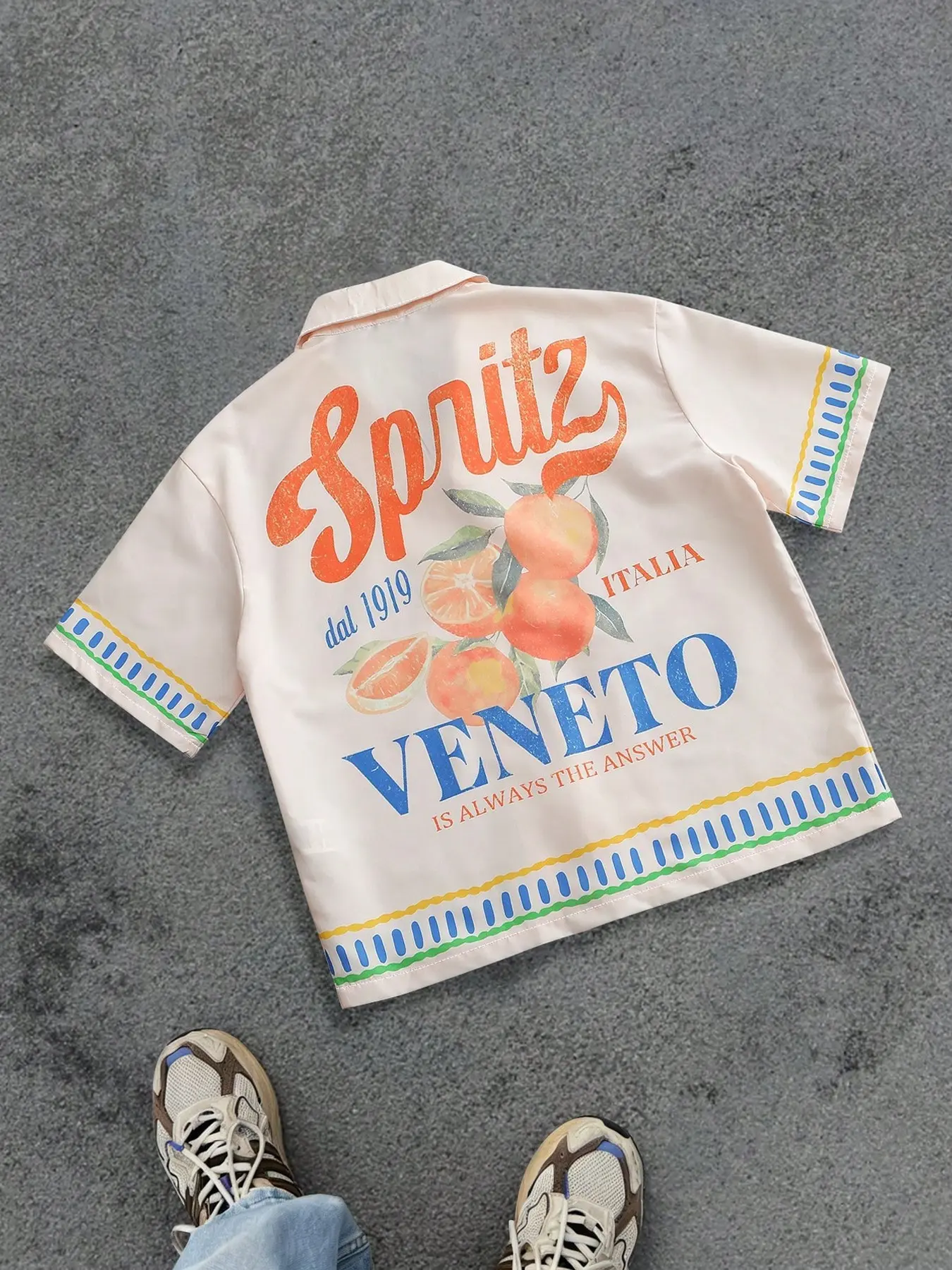 Men's Retro Vintage Classic Orange Fruit Graphic Button Down Baggy Shirt Summer Vacation Party Casual Streetwear Menswear