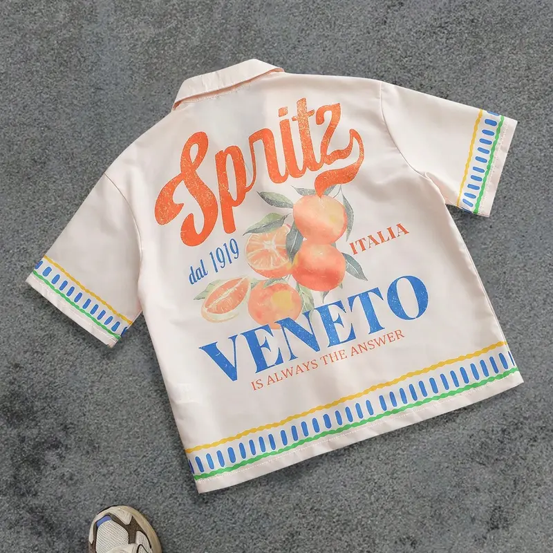 Men's Retro Vintage Orange Fruit Graphic Button Down Baggy Print Shirt Summer Vacation Party Casual Streetwear Menswear