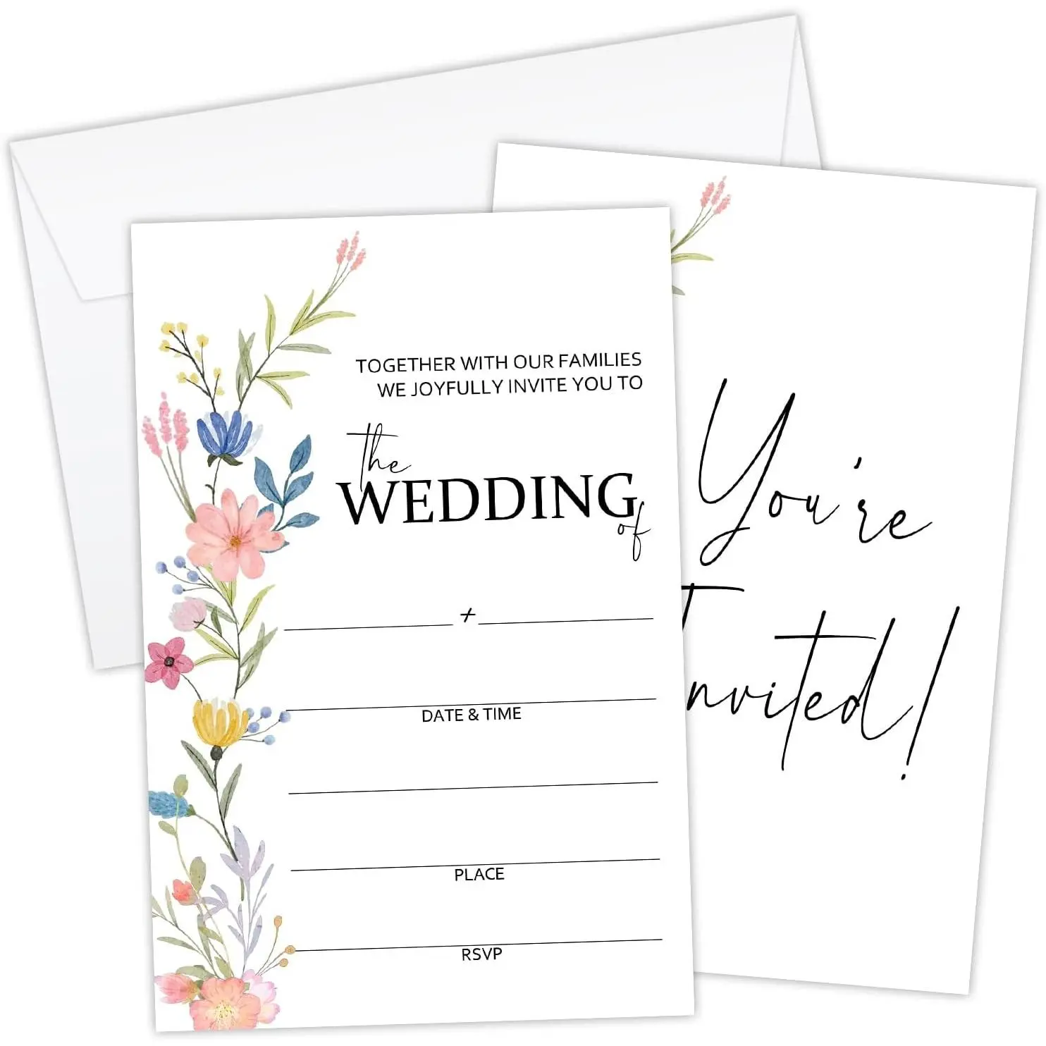 Floral Wedding Invitations Cards for Mr & Mrs Ideal for Weddings Bridal Shower Watercolor Blank Fillable Invites Party Favor & Supplies Double-Sided Fill In Style 25 count with Envelopes - FS629