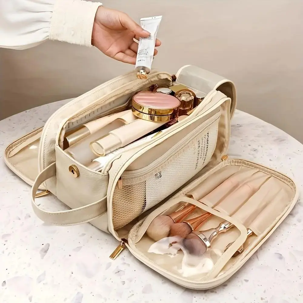 Large-Capacity Makeup Bag, Cosmetic Pouches, 1-Count Portable Cosmetic Storage Bag, Zipper Makeup Accessories Organizer Pouch with Multiple Compartments, Waterproof Versatile Storage Bag for Travel, Outings and Daily Use