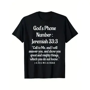 Plus Size Jeremiah 33:3 Bible Verse T-Shirt God'S Phone Number Call to Me Religious Tee, Black with White Scripture, Lightweight All-Season Christian Apparel for Church, Prayer, Casual Attire - Jeremiah
