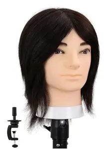 10" Male Mannequin Head 100% Real Hair, Professional Barber Mannequin Head Hairdressing Cosmetology Manikin Training Head for Hair Cutting Styling Practice with Free Clamp Stand