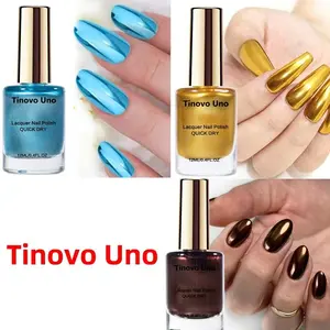 Tinovo Uno 3-Piece Set of Metallic Mirror-Finish Nail Polish (12ml), dries quickly and naturally. Perfect for all kinds of holiday parties, creating a luxurious metallic manicure with a brilliant shine.