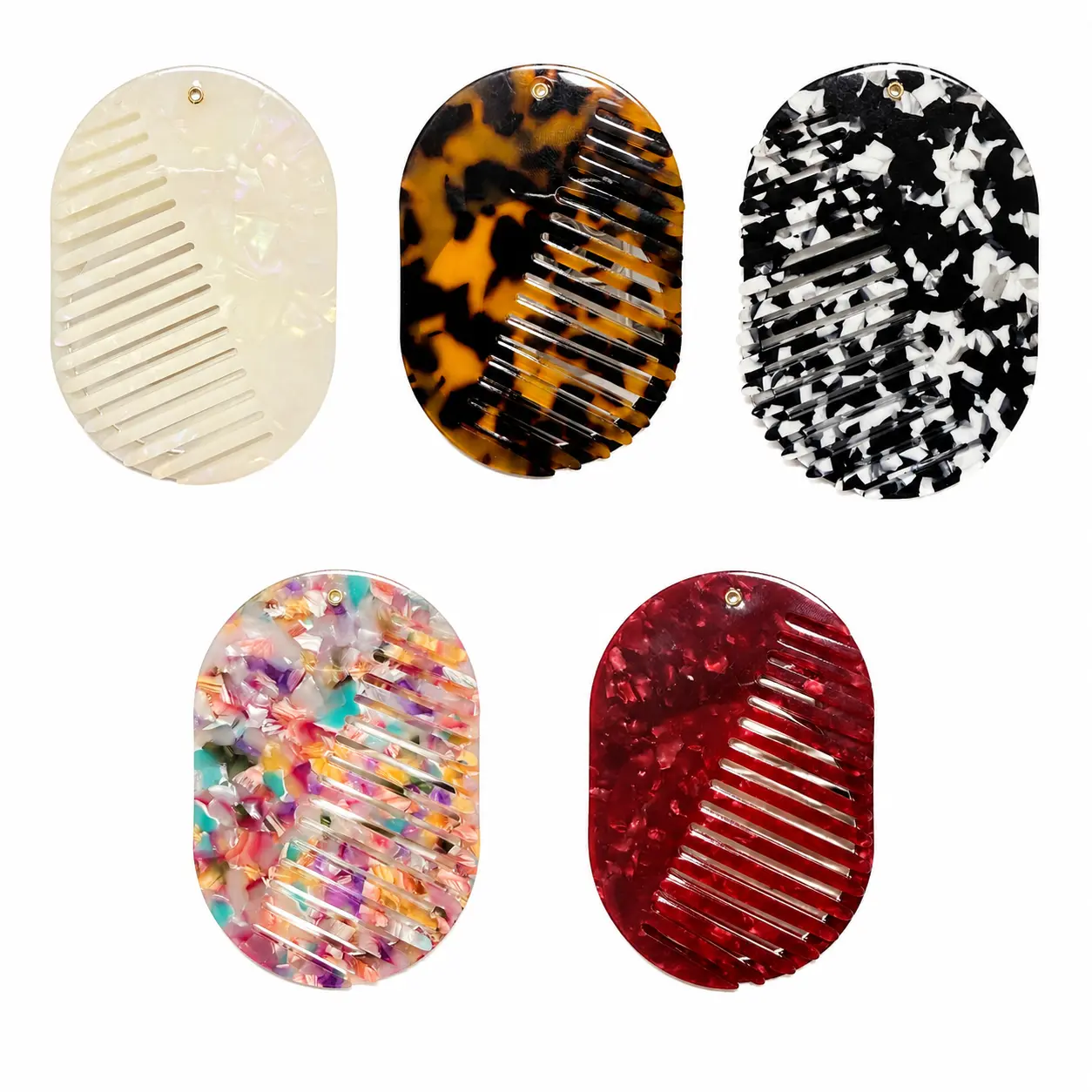 Oval Acetate Mirror Comb with Sliding Cover, Anti-Static Wide-Tooth Detangler for Daily Hair Care, Combing, and Travel Style