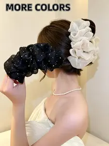 1 piece of rhinestone bow cloud bubble gauze starry bubble hair clip, large satin bow elegant hair clip suitable for women and girls, chiffon bubble styling accessory makes hair more beautiful, suitable for all occasions and daily fashion